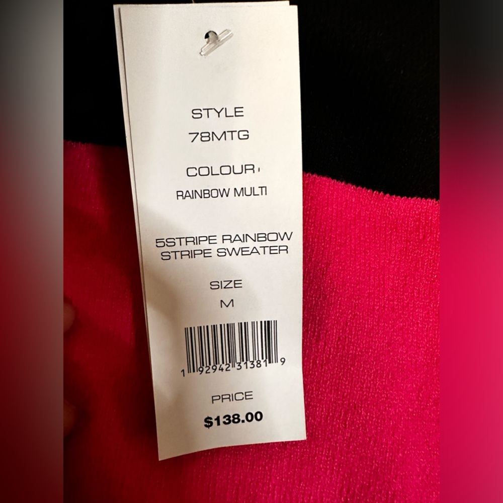 NWT French Connection 5 Stripe Sweater pink black blue cream yellow medium - Picture 2 of 8